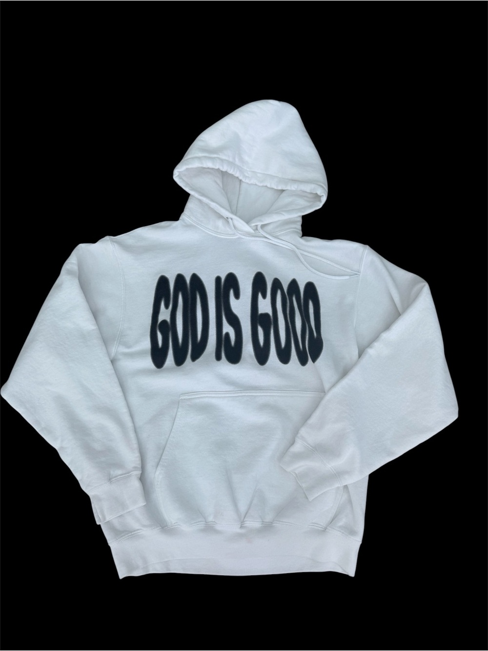 Unisex White 'God Is Good' Graphic Crewneck Hoodie. Size Medium.